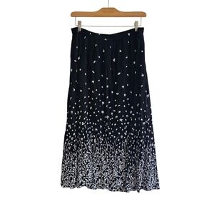 Cathy Daniels Vintage Crinkle Floral Print Maxi Skirt, Black and White, Size XL